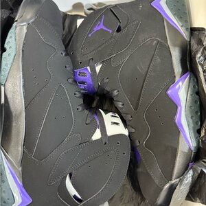 Jordan Air 7 Retro Black and Purple Athletic Shoes